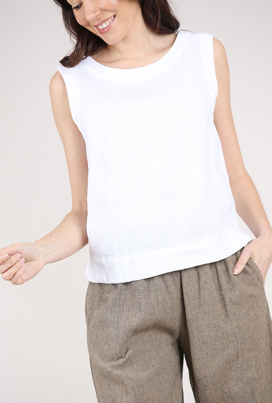 Linen Shell Cut Loose Wide Facing Linen Shell, White – Evie Lou