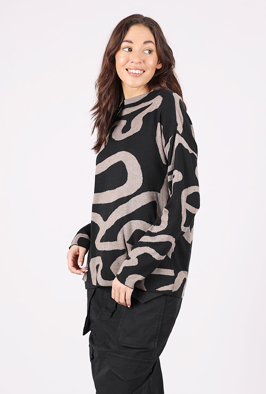 Scribble Print Pullover, Taupe/Black