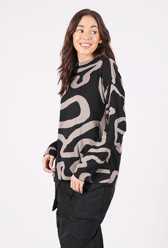 Scribble Print Pullover, Taupe/Black