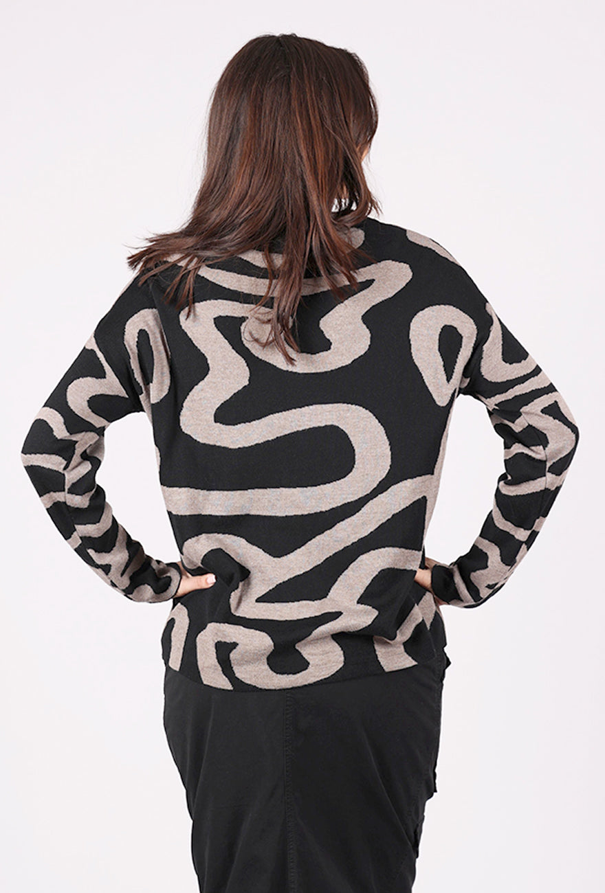 Scribble Print Pullover, Taupe/Black