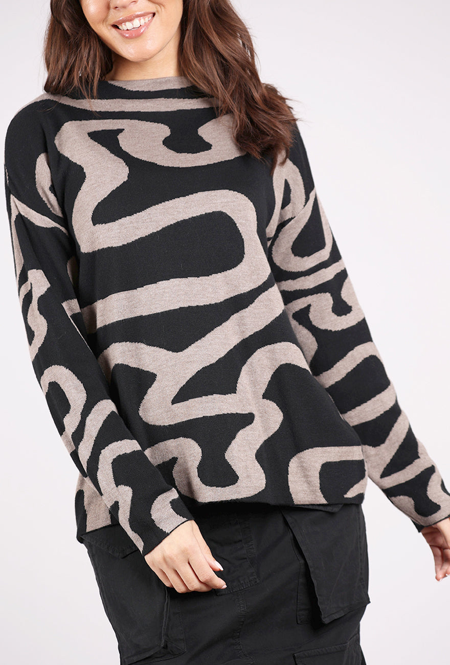 Scribble Print Pullover, Taupe/Black