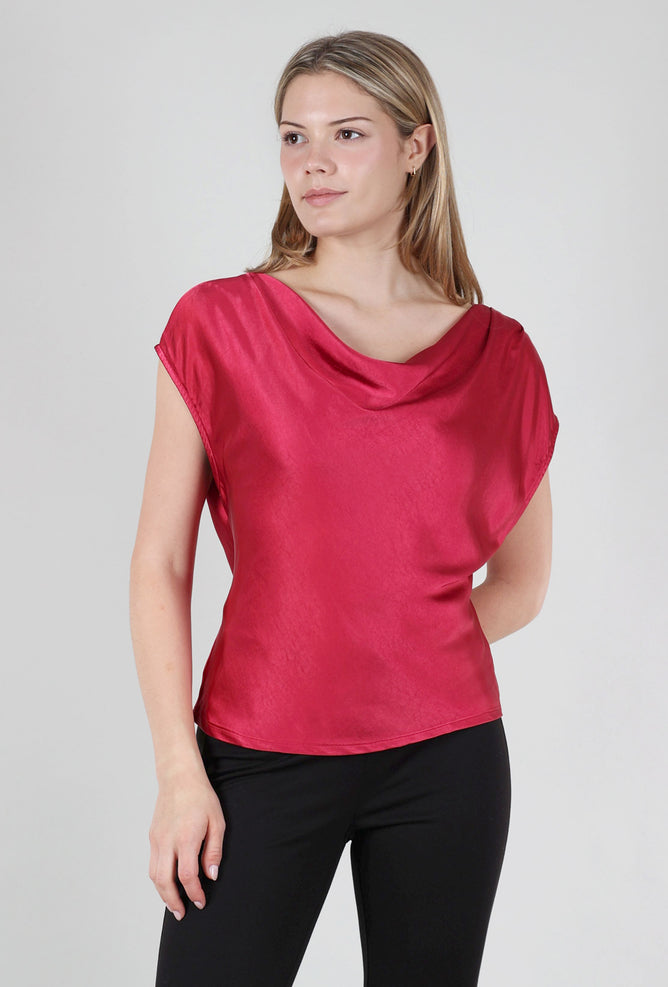 Mystree Sateen Cowl Top, Red 