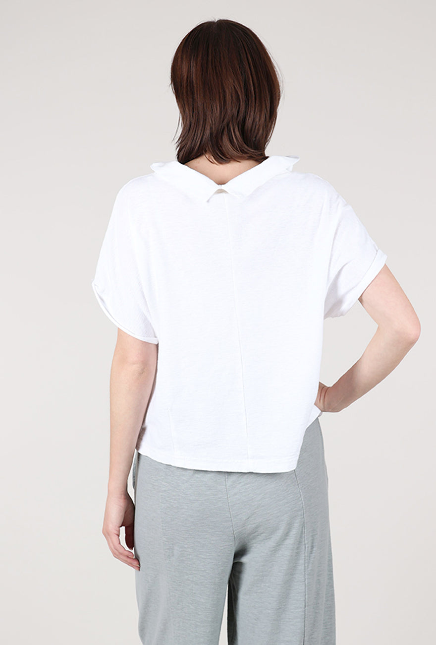 Cut Loose Jersey Roll-Sleeve Cowl Top, White 