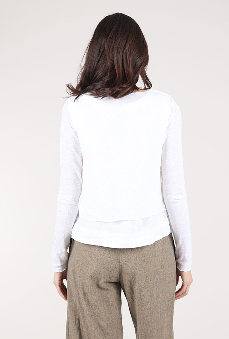 Cut Loose Linen Knit Crop Cardie, White 