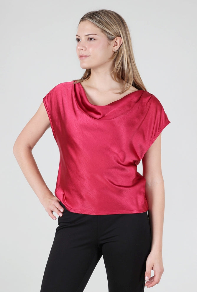 Mystree Sateen Cowl Top, Red 