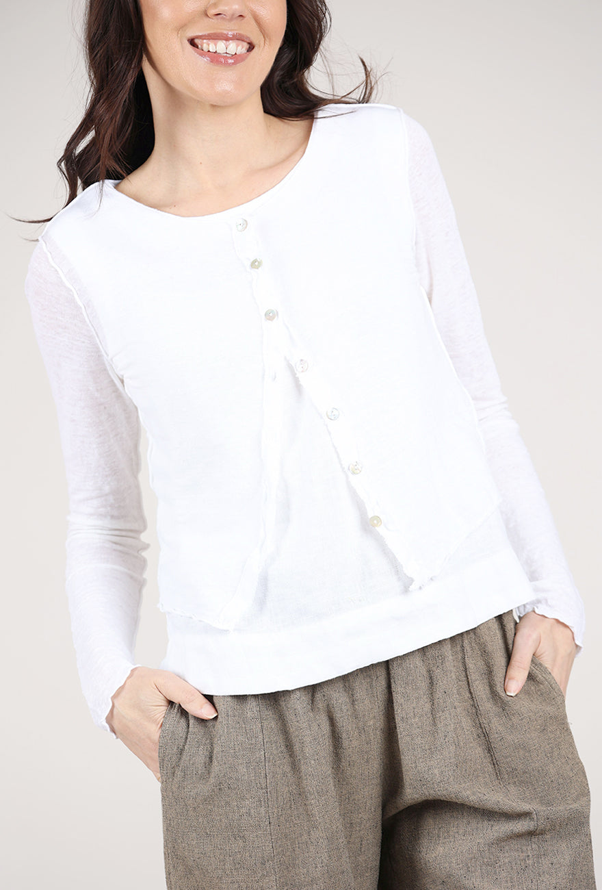 Cut Loose Linen Knit Crop Cardie, White 