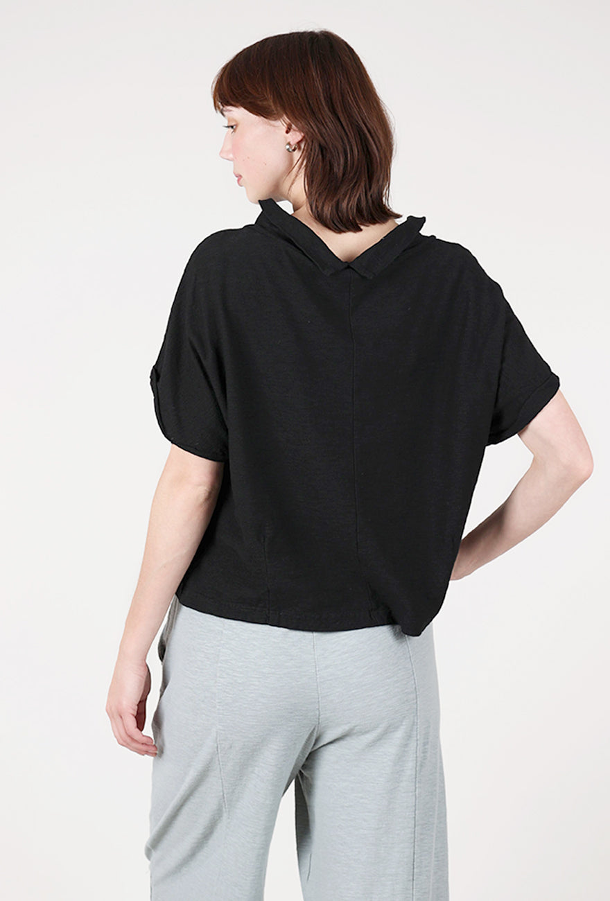 Cut Loose Jersey Roll-Sleeve Cowl Top, Black 