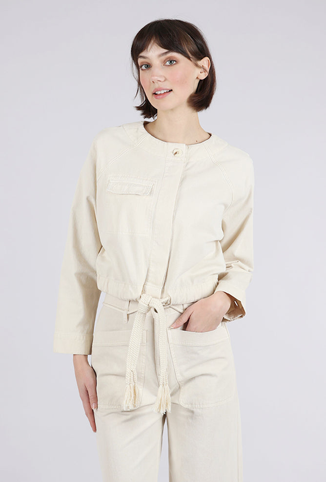 Cotton Canvas Drawstring Waist Jacket, Oyster