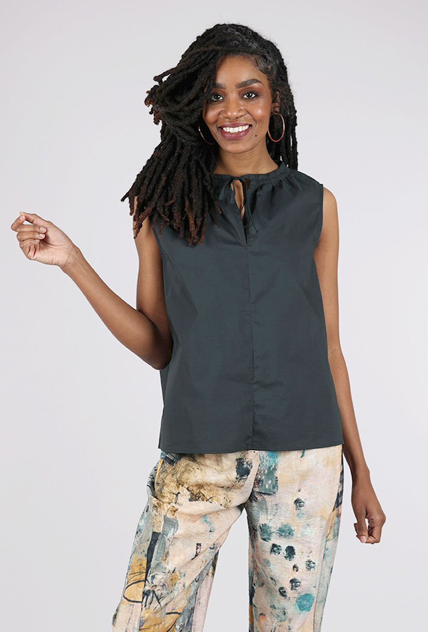 Grade & Gather Gather Neck Poplin Top, Deep Sea 