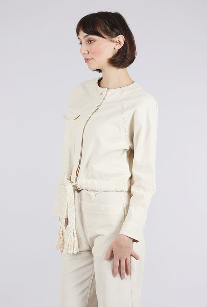 Cotton Canvas Drawstring Waist Jacket, Oyster