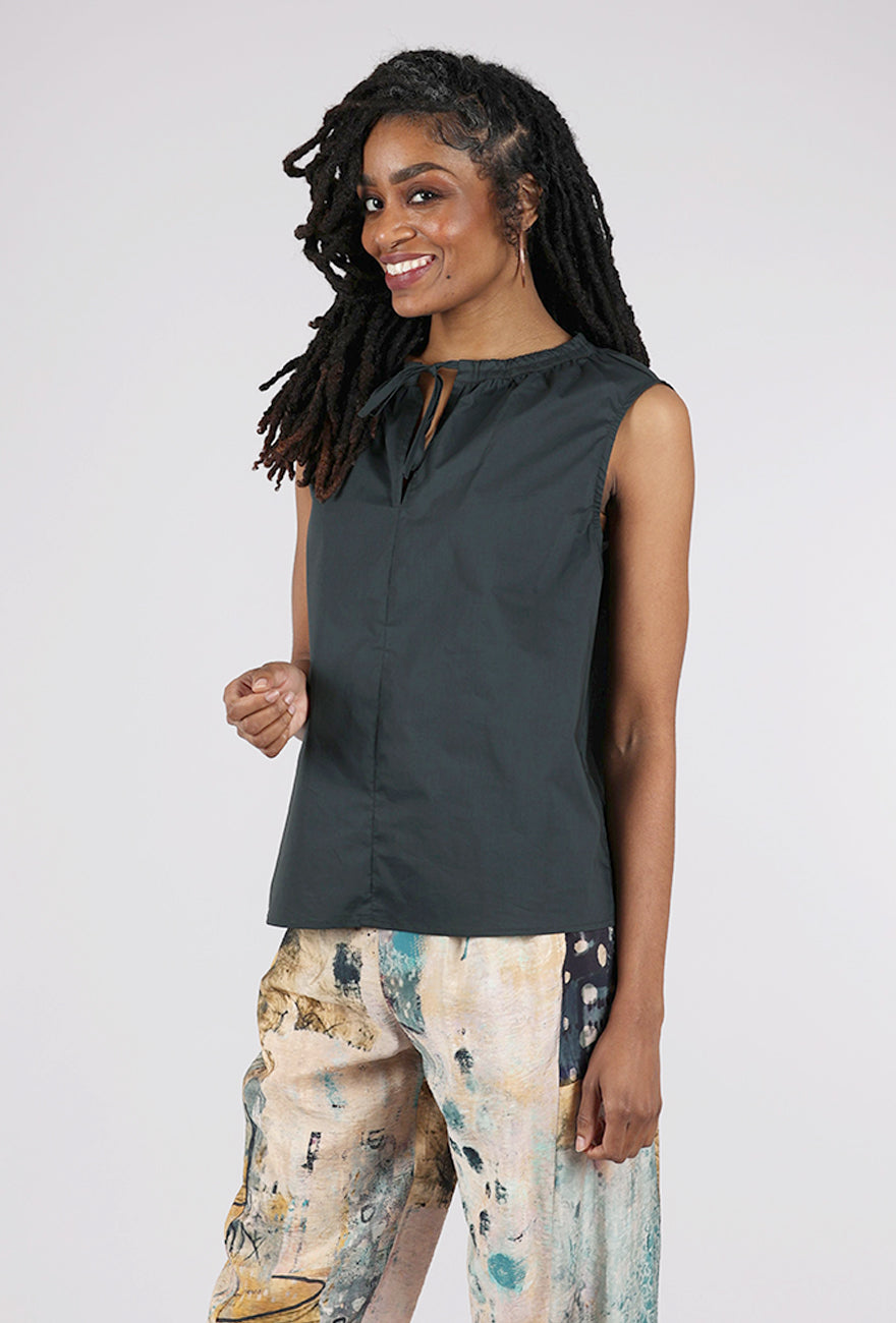 Grade & Gather Gather Neck Poplin Top, Deep Sea 