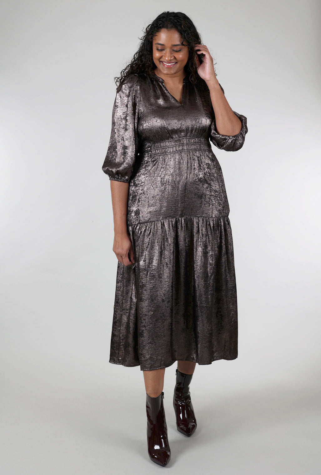 Grade & Gather Shimmery Holiday Dress, Espresso 