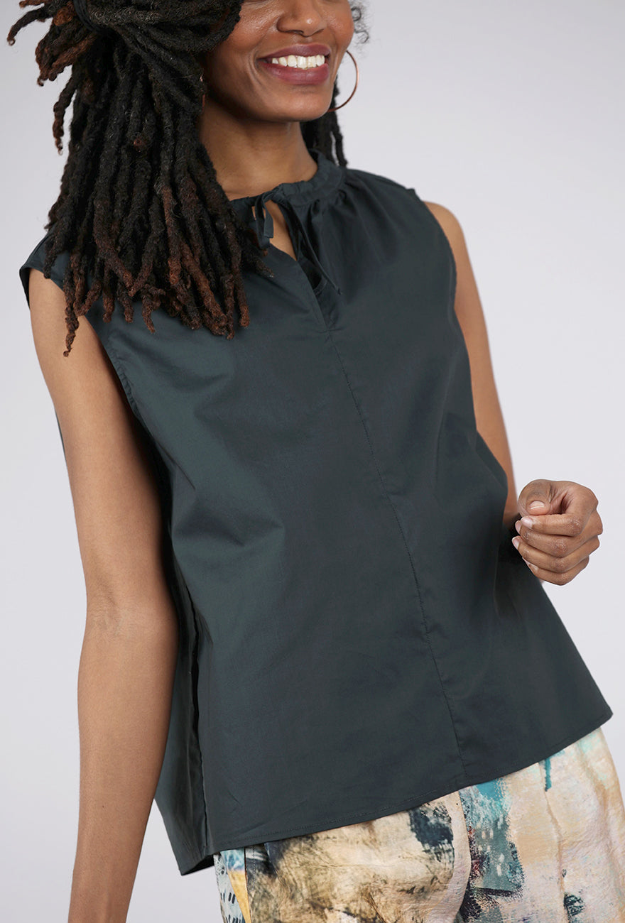 Grade & Gather Gather Neck Poplin Top, Deep Sea 