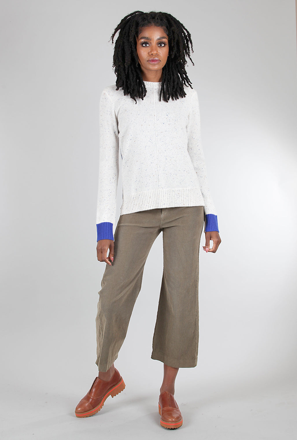 Pure Amici Contrast Cuff Cashmere Sweater, Salt Speckle 