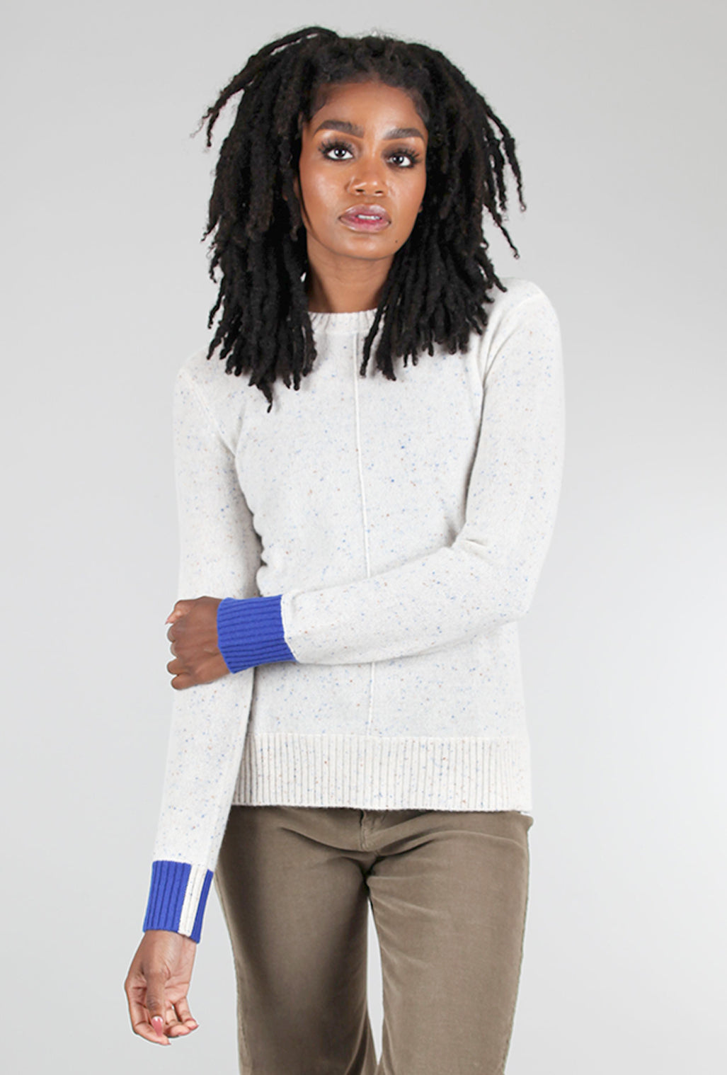 Pure Amici Contrast Cuff Cashmere Sweater, Salt Speckle 