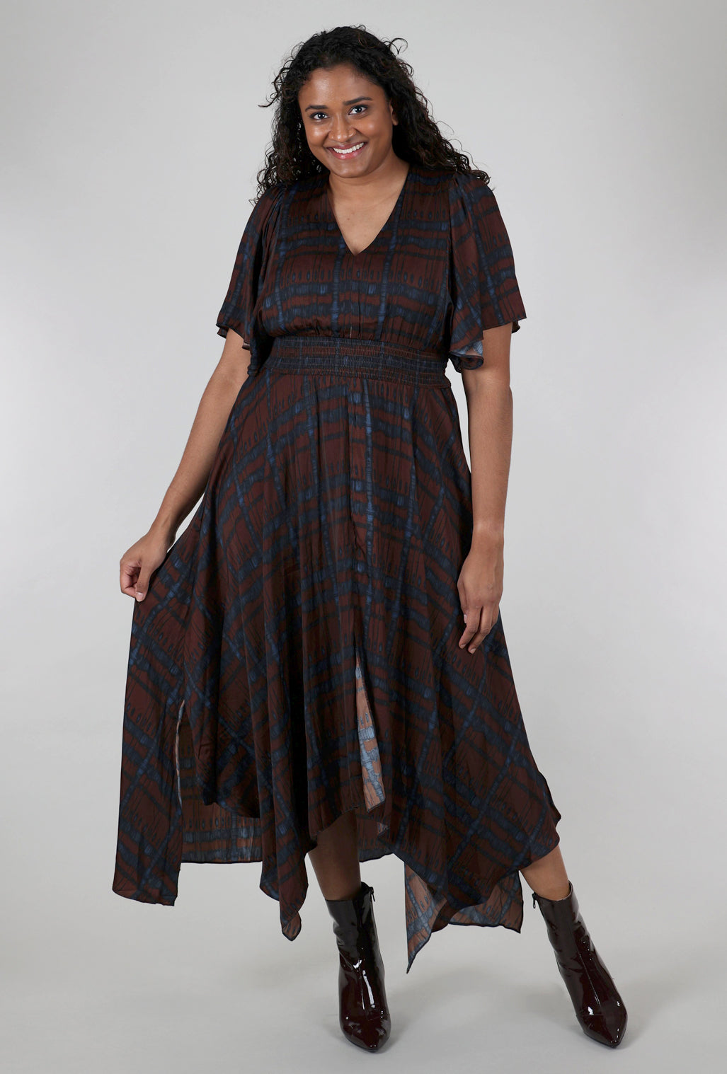 Grade & Gather Printed Unbalanced Maxi Dress, Cocoa 