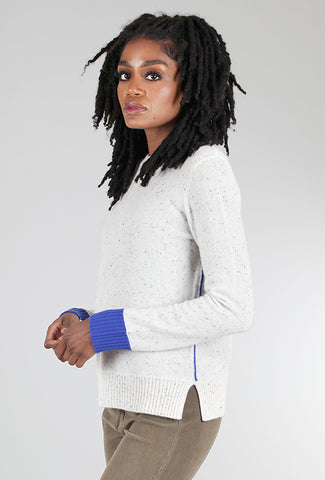 Pure Amici Contrast Cuff Cashmere Sweater, Salt Speckle 