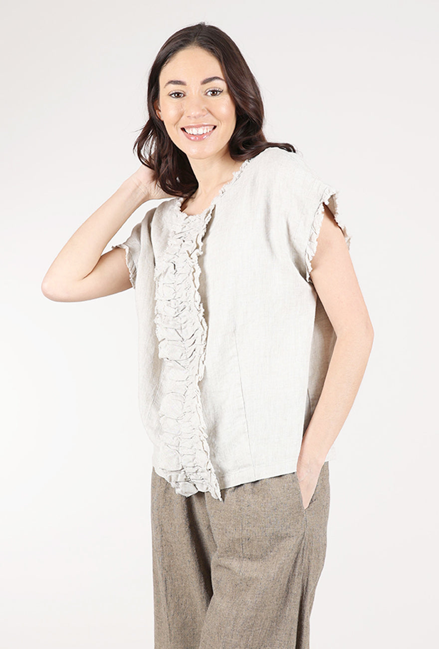 Grizas Center Pleat Linen Top, Natural 