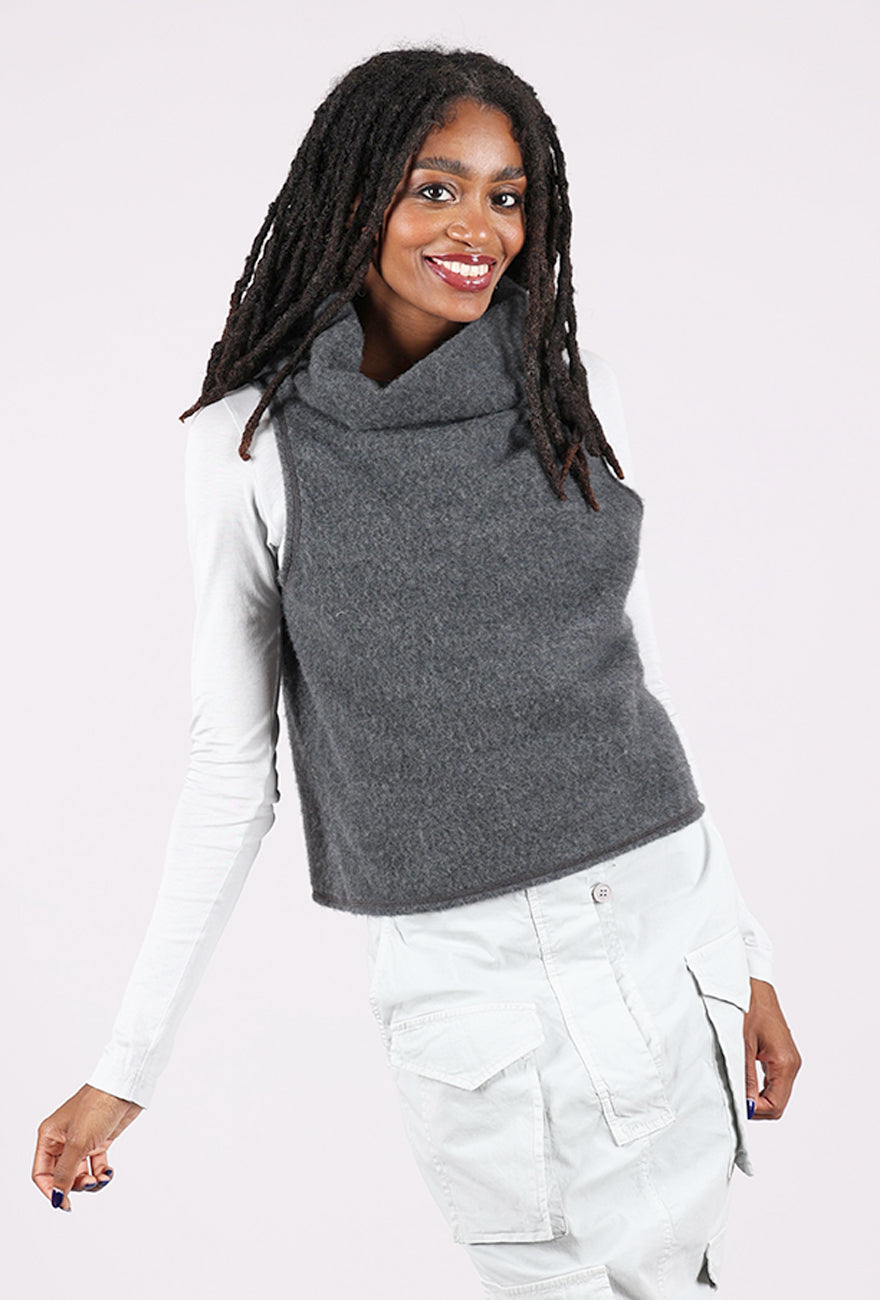 Brushed Wool Funnel Vest, Anthracite Melange