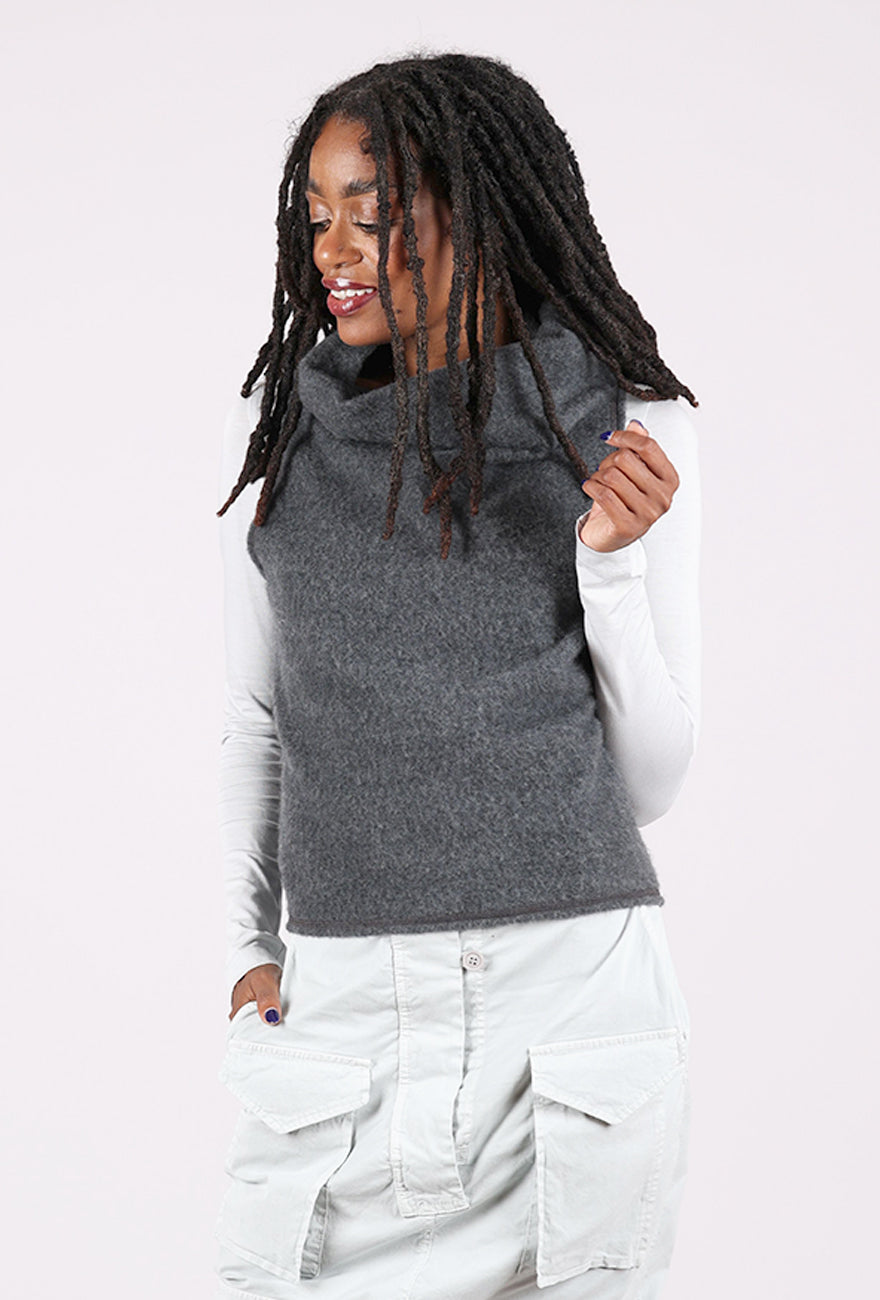 Brushed Wool Funnel Vest, Anthracite Melange