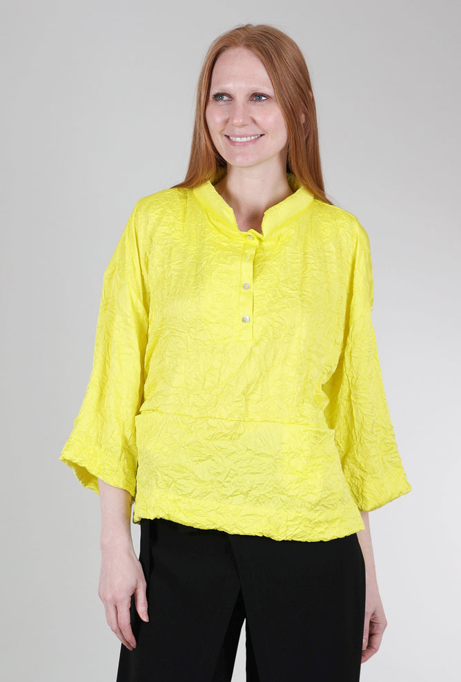 Ozai Puffy Collar Crinkle Top, Lemon 