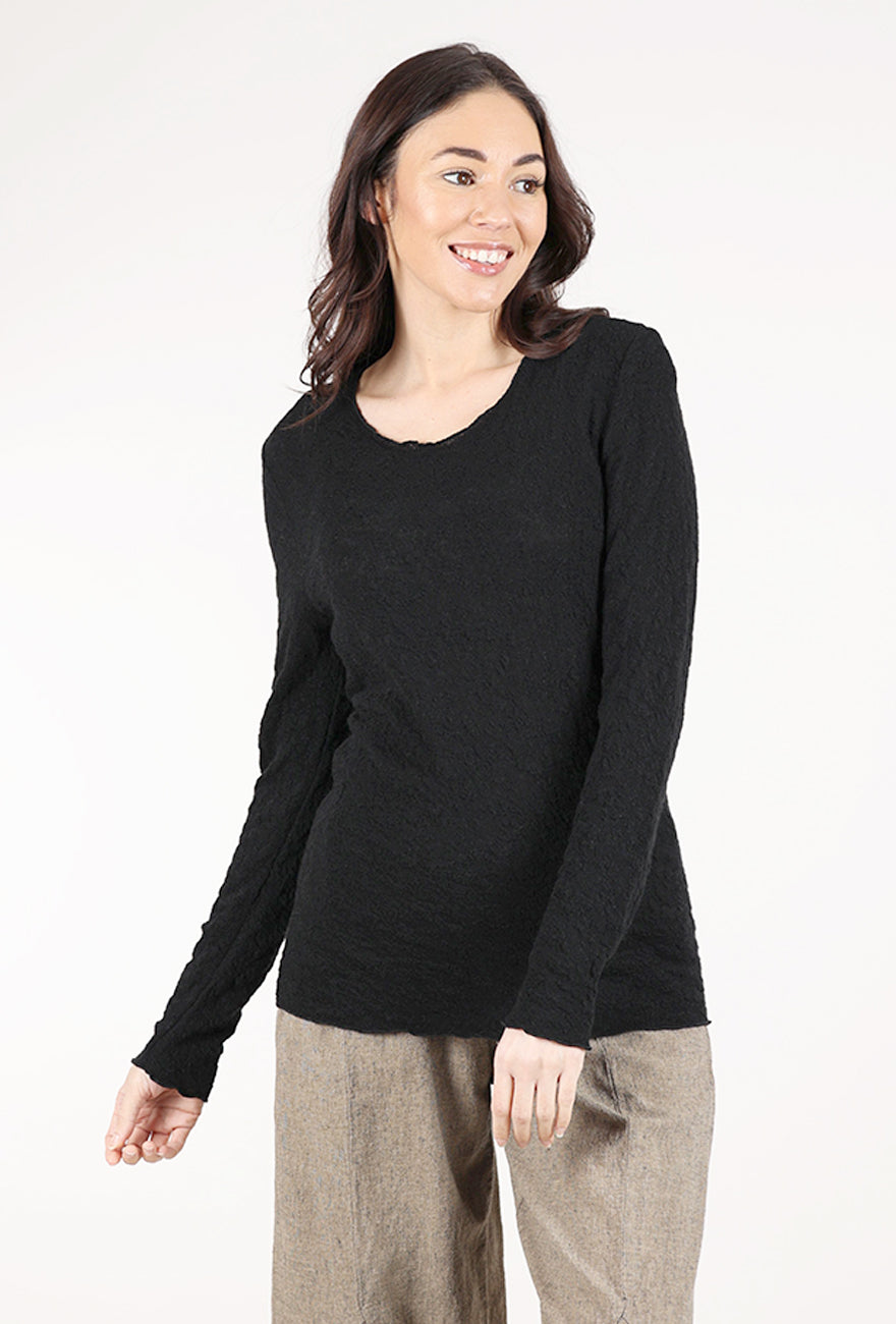 By Basics Bubble Wool Round-Neck Pullover, Black 