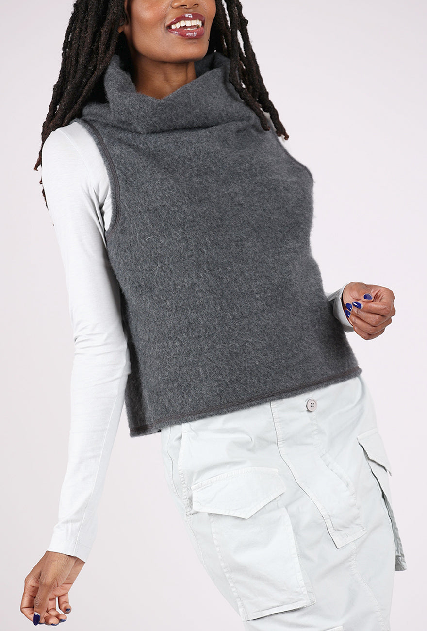 Brushed Wool Funnel Vest, Anthracite Melange