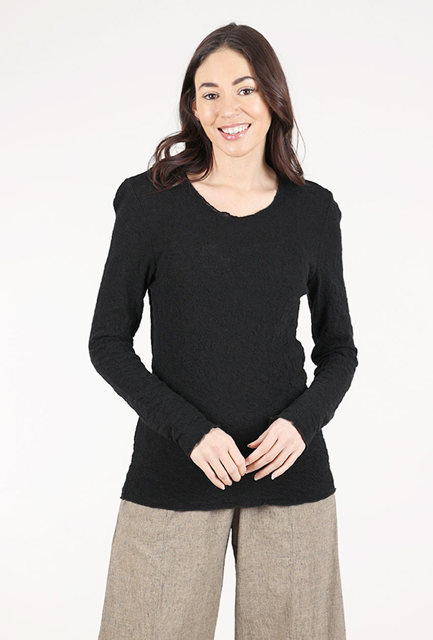 By Basics Bubble Wool Round-Neck Pullover, Black 