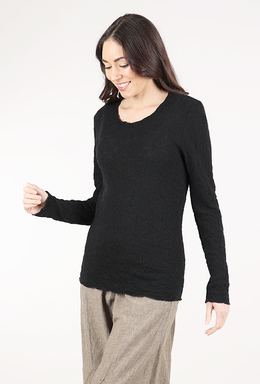 By Basics Bubble Wool Round-Neck Pullover, Black 