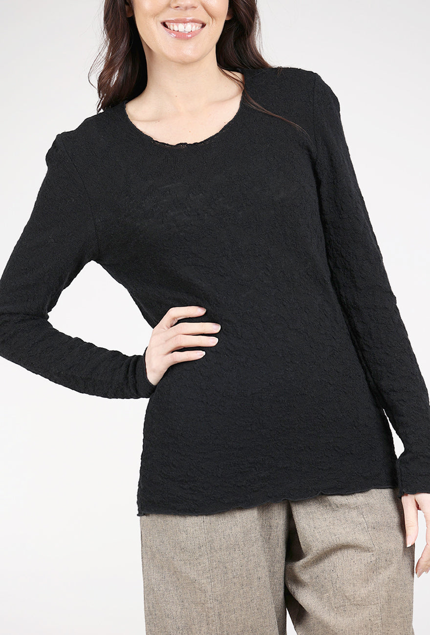 By Basics Bubble Wool Round-Neck Pullover, Black 