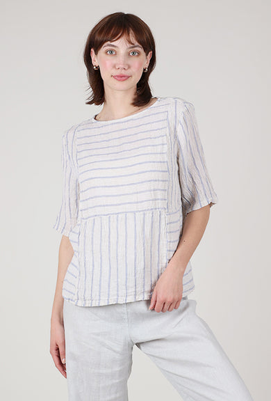 Cut Loose Seamed Blue Stripe Boxy Top, Jicama 
