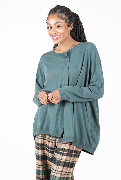 Rundholz Long Boxy Off-Center Pleat Tee, Forest 