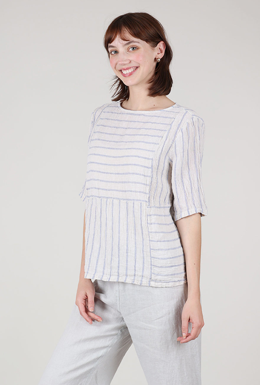 Cut Loose Seamed Blue Stripe Boxy Top, Jicama 