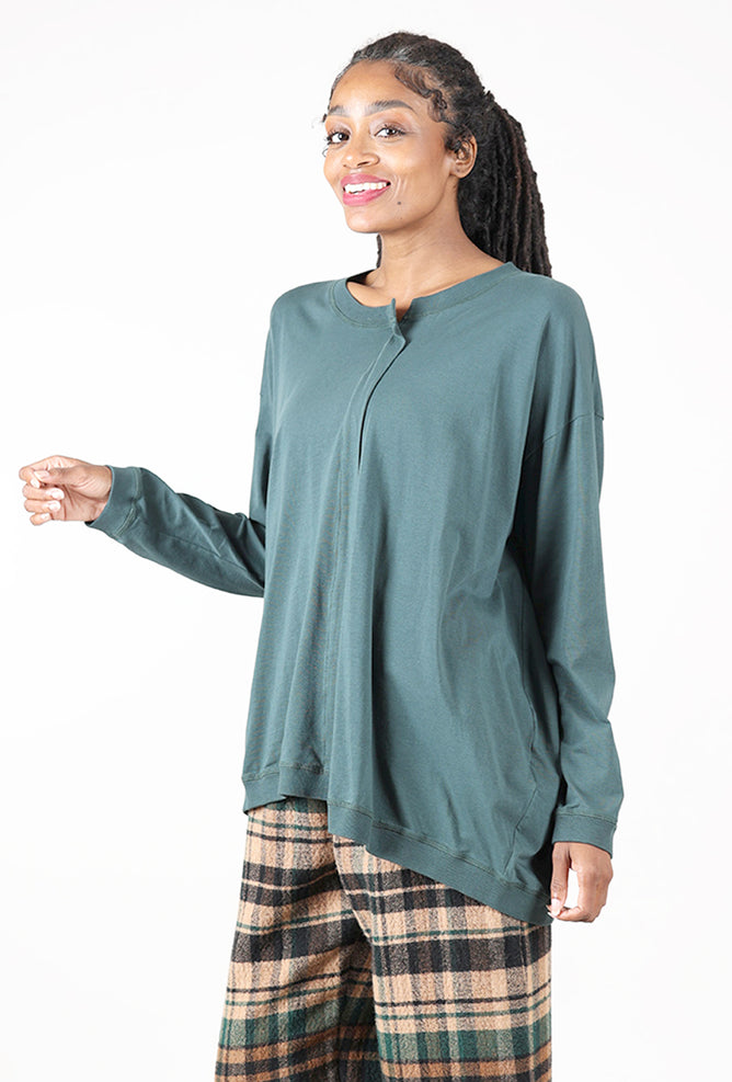 Rundholz Long Boxy Off-Center Pleat Tee, Forest 
