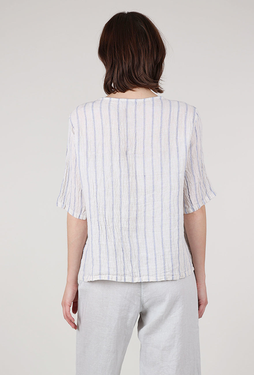 Cut Loose Seamed Blue Stripe Boxy Top, Jicama 