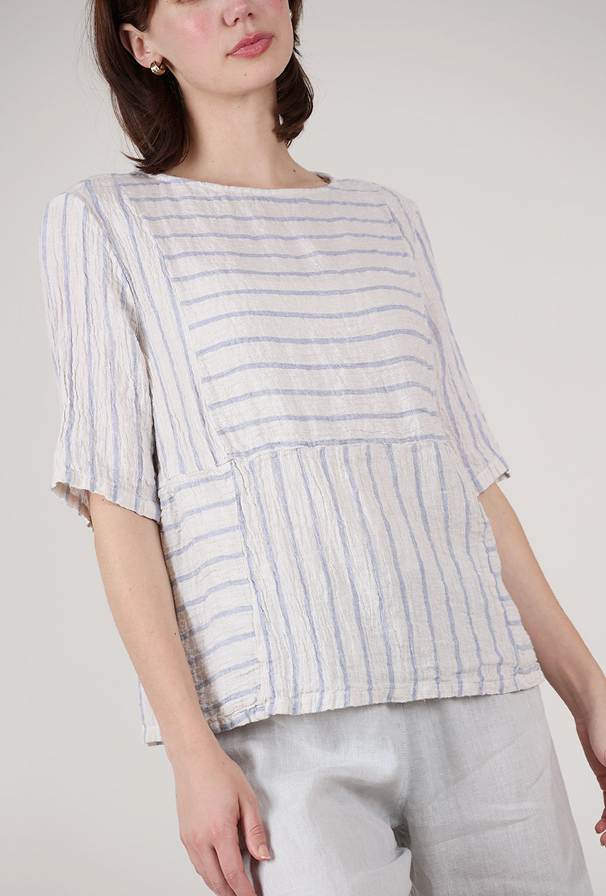 Cut Loose Seamed Blue Stripe Boxy Top, Jicama 