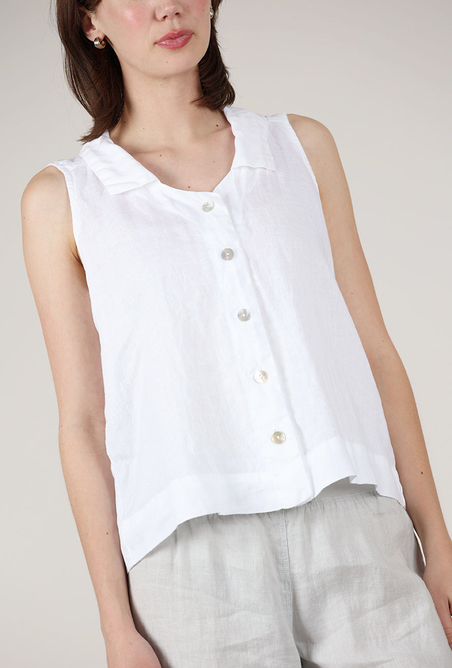 Cut Loose Linen S/L Shirt, White 