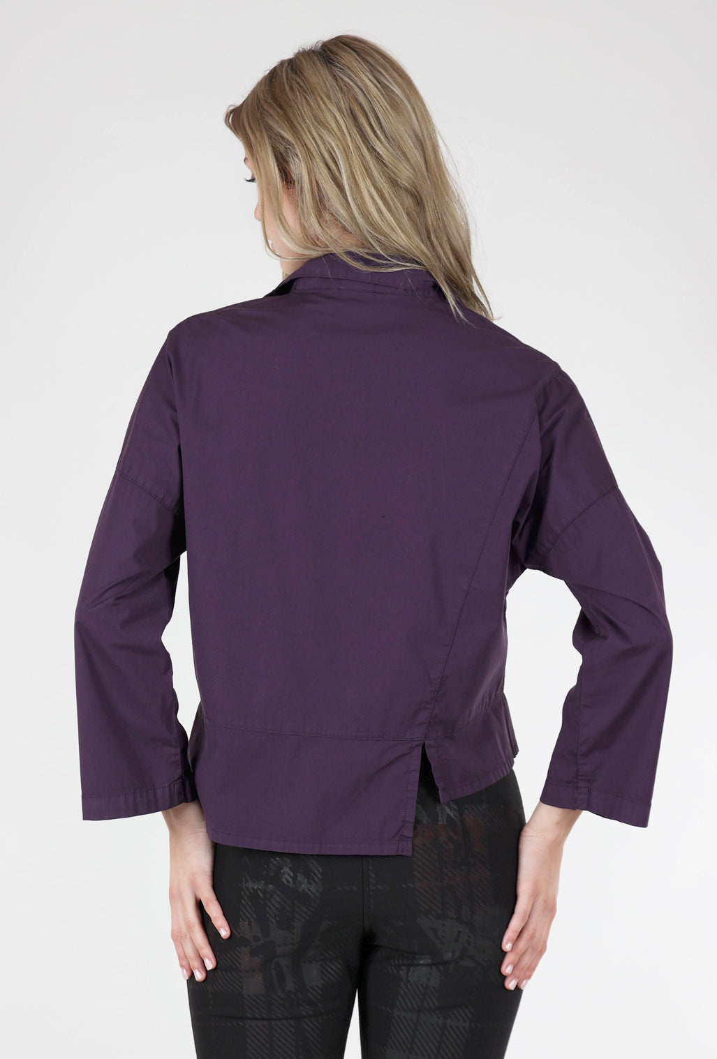 Eleven Stitch Half Placket Asym Top, Eggplant 