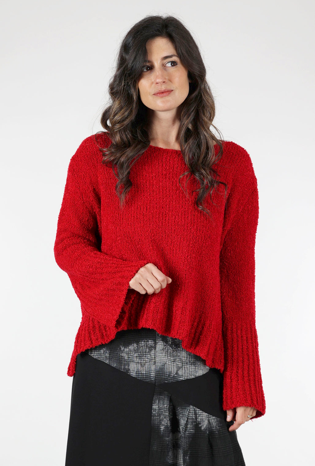 B&K Moda Bell Sleeve Slouch Sweater, Red One Size Red