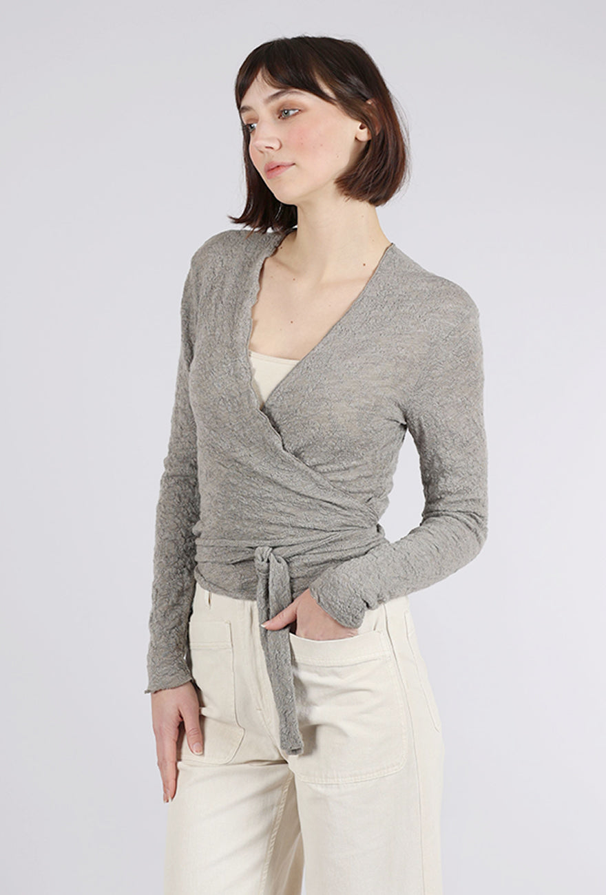 By Basics Merino Bubble Wool Wrap Top, Elephant Melange 