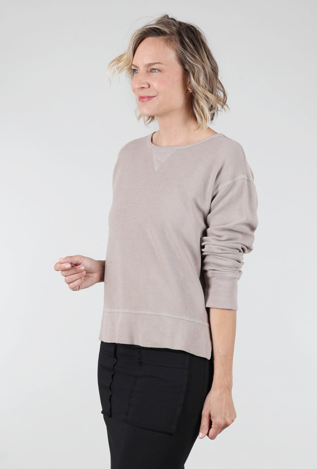 Prairie Cotton Relaxed Crewneck Pullover, Cement 