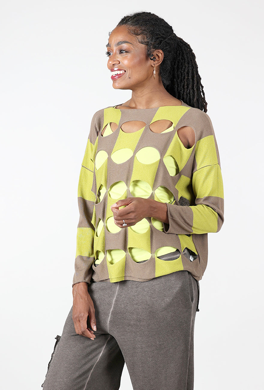 Two Tone Ovals Sweater, Turtle/Pea Angle 2