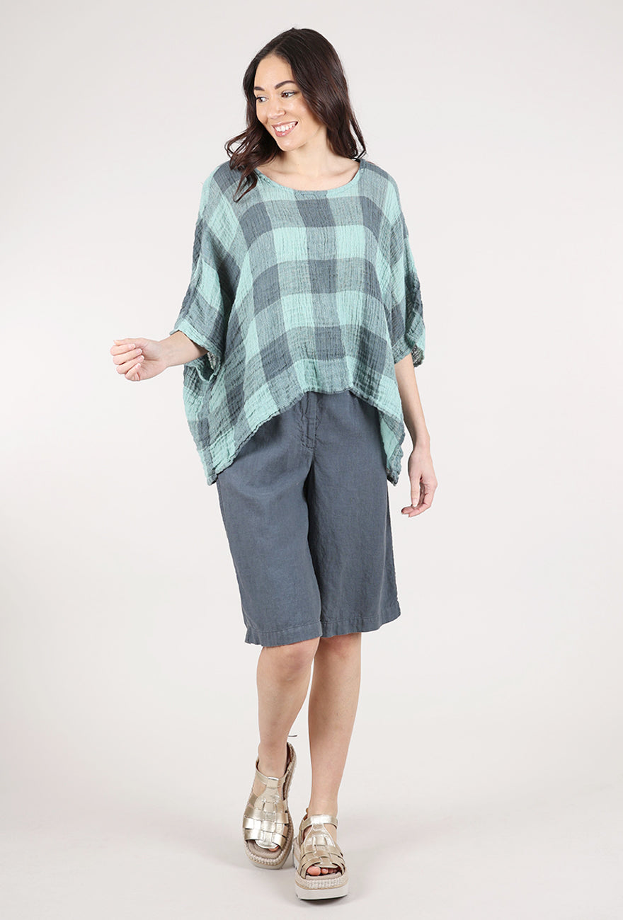 Grizas Linen Gauze Check Top, Mint/Coal 