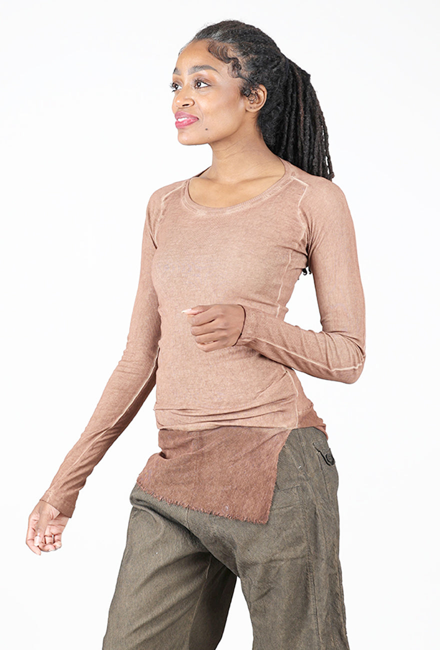 Mesh Hem Ribbed Shirt, Terracotta Cloud