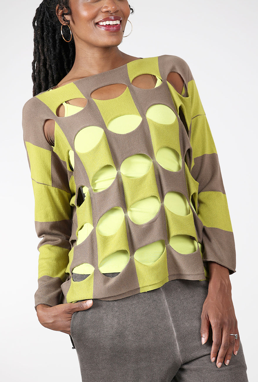Two Tone Ovals Sweater, Turtle/Pea Angle 4