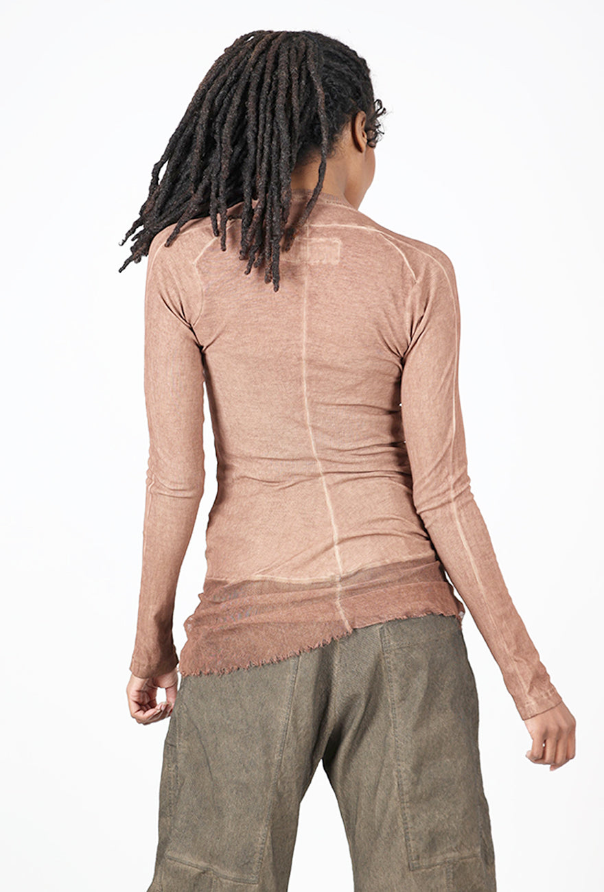 Mesh Hem Ribbed Shirt, Terracotta Cloud