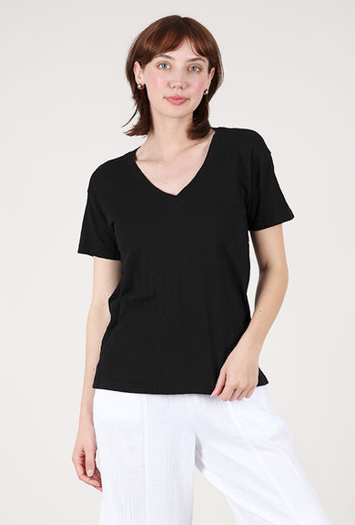 Mododoc S/S Boxy V-Neck Tee, Black 