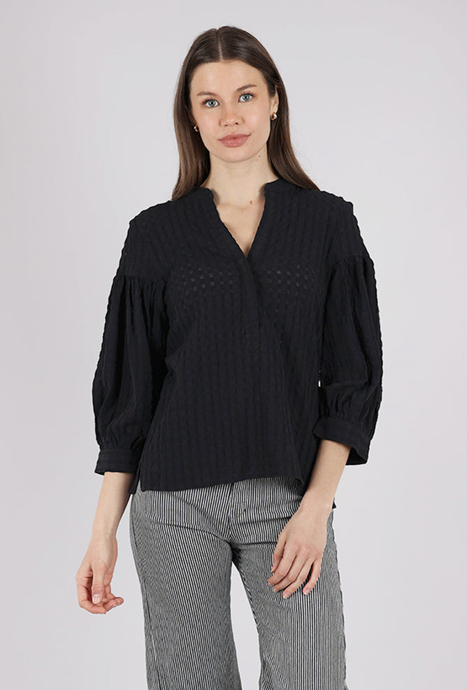 Grade & Gather Shadow Gingham Blouse, Black 