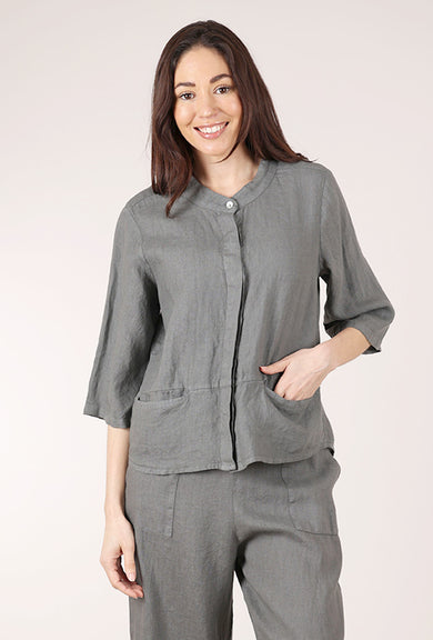 Blueberry Italia Korinne Collar Linen Shirt, Gray 
