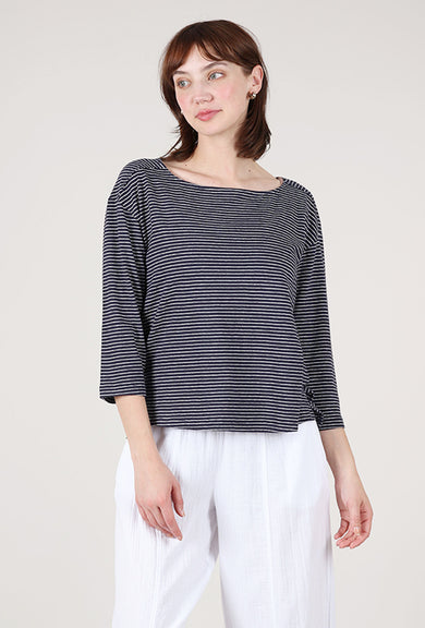 Mododoc Open-Neck Stripe Tee, Navy/White 
